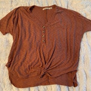 Oversized knotted rusty orange shirt